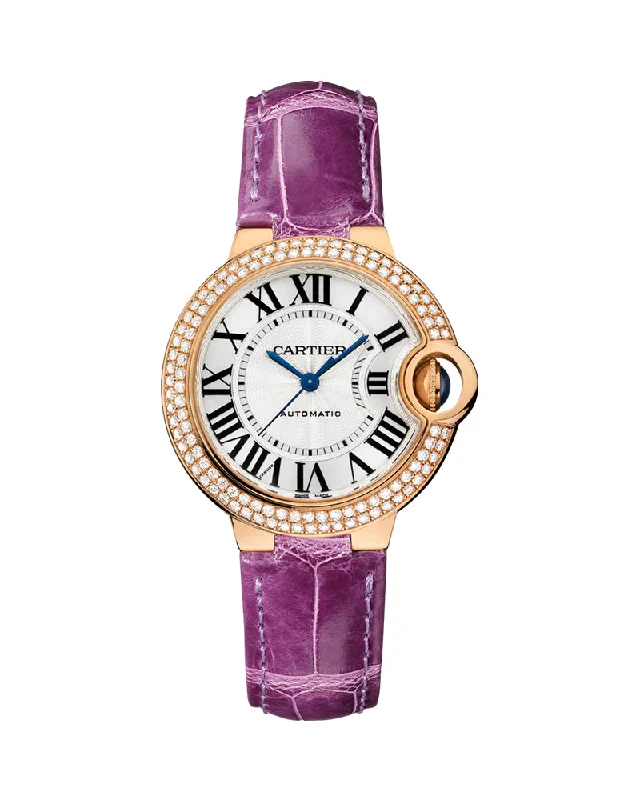 BALLON BLEU DE CARTIER, 33 MM, 18K ROSE GOLD, DIAMONDS, LEATHER