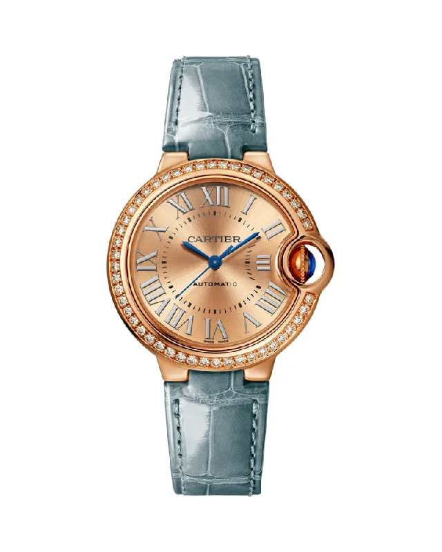 BALLON BLEU DE CARTIER, 33 MM, AUTOMATIC, ROSE GOLD, DIAMONDS, LEATHER