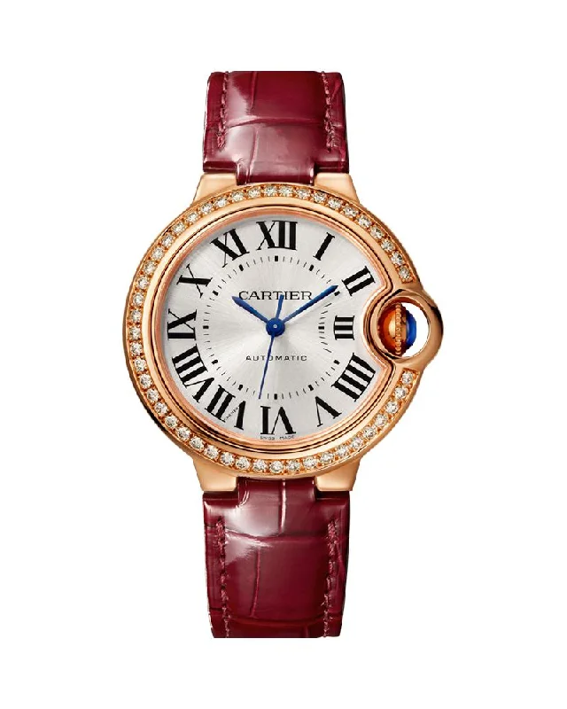 BALLON BLEU DE CARTIER, 33 MM, ROSE GOLD, DIAMONDS, LEATHER