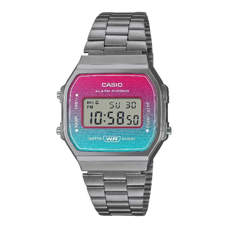 Casio Vintage Style Digital Grey Ion Plated Stainless Steel Band Watch A168WERB-2A