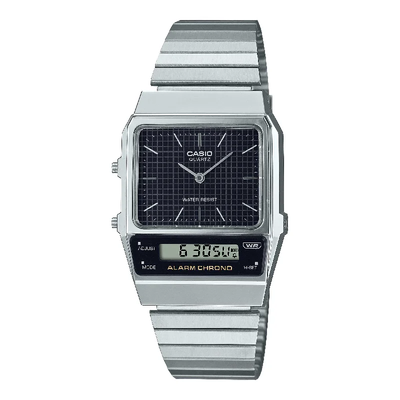 Casio Vintage Style Analog-Digital Dual Time Stainless Steel Band Watch AQ800E-1A AQ-800E-1A