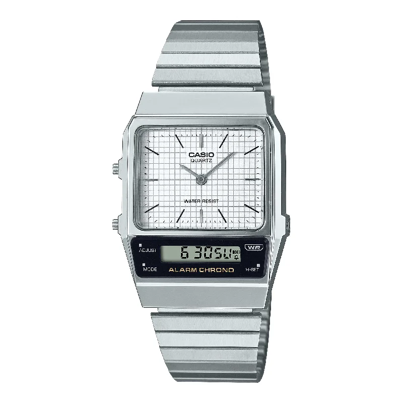 Casio Vintage Style Analog-Digital Dual Time Stainless Steel Band Watch AQ800E-7A AQ-800E-7A