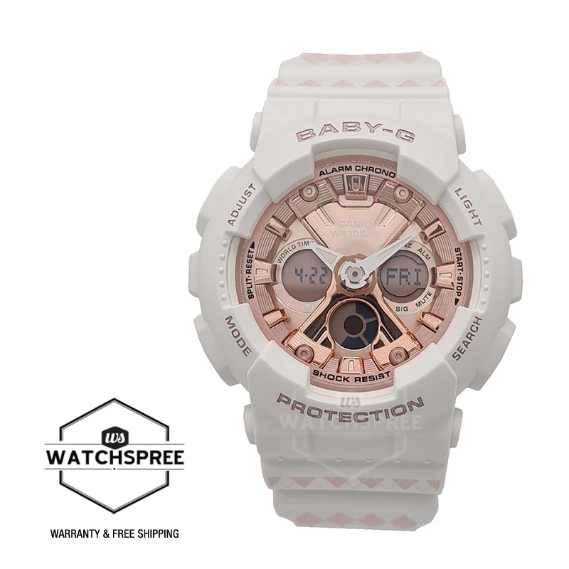 Casio Baby-G BA-130 Lineup White and Pale Pink Argyle Resin Band Watch BA130SP-7A BA-130SP-7A