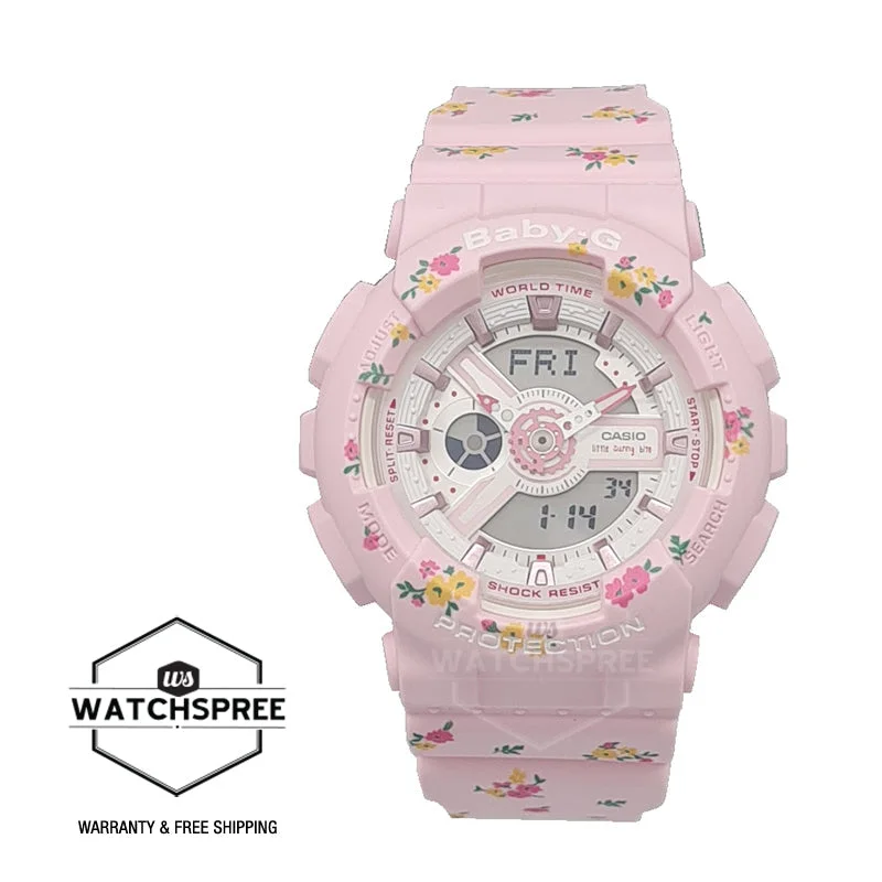 Casio Baby-G Little Sunny Bite Collaboration Model Pink Floral Resin Band Watch BA110LSB-4A BA-110LSB-4A