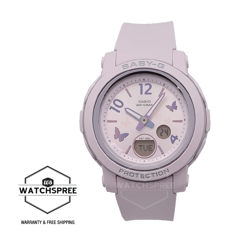 Casio Baby-G Standard Analog-Digital with Butterflies Accents Lavender Resin Band Watch BGA290BD-6A BGA-290BD-6A