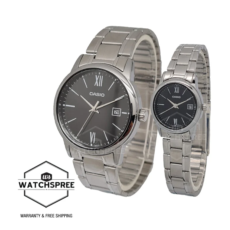 Casio Couple Stainless Steel Band Watch LTPV002D-1B3 MTPV002D-1B3 [Couple Watch Set]