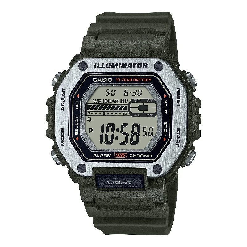 Casio Digital Dual Time Army Green Resin Band Watch MWD110H-3A MWD-110H-3A