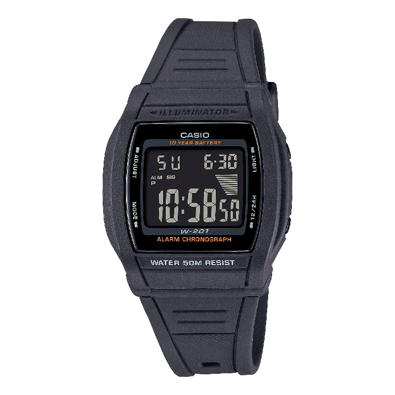 Casio Digital Dual Time Black Resin Band Watch W201-1B W-201-1B