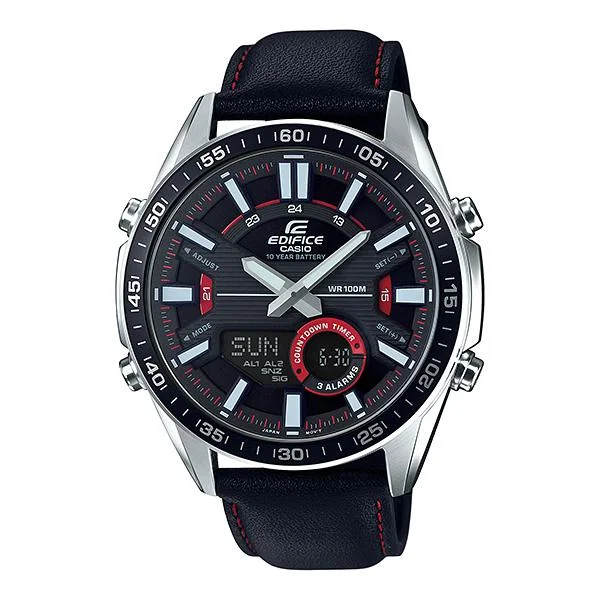 Casio Edifice Chronograph Black Leather Strap Watch EFVC100L-1A EFV-C100L-1A