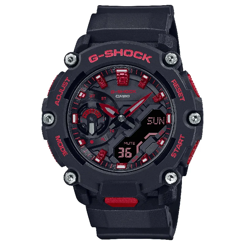 Casio G-Shock Carbon Core Guard Structure Black and Fiery Red Series Black Resin Band Watch GA2200BNR-1A GA-2200BNR-1A