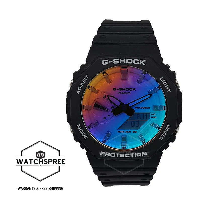 Casio G-Shock Carbon Core Guard Structure Iridescent Colour Dial Black Resin Band Watch GA2100SR-1A GA-2100SR-1A