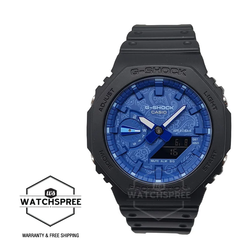 Casio G-Shock Carbon Core Guard Structure Paisley Blue Series Black Resin Band Watch GA2100BP-1A GA-2100BP-1A