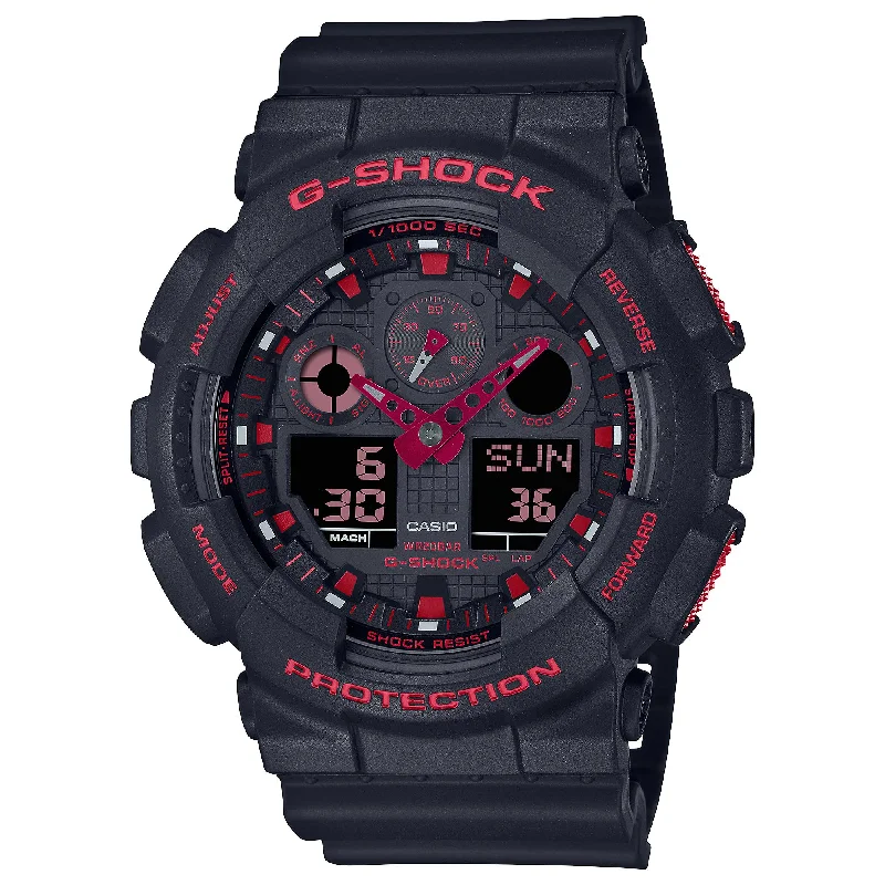 Casio G-Shock GA-100 Lineup Black and Fiery Red Series Black Resin Band Watch GA100BNR-1A GA-100BNR-1A