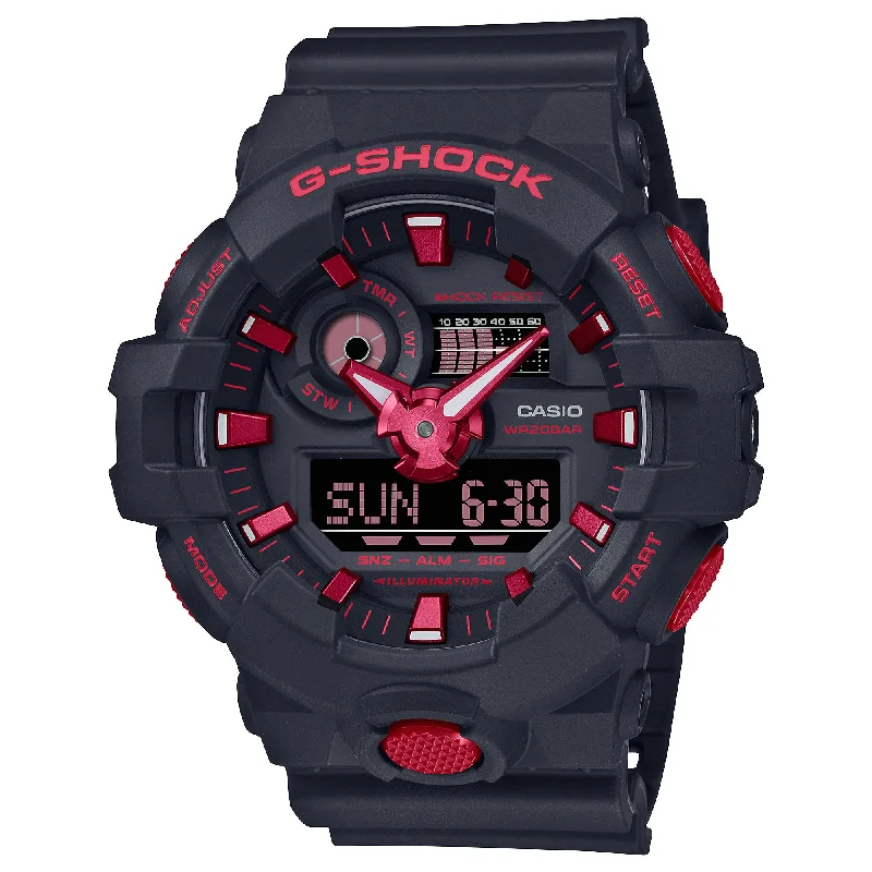 Casio G-Shock GA-700 Lineup Black and Fiery Red Series Black Resin Band Watch GA700BNR-1A GA-700BNR-1A