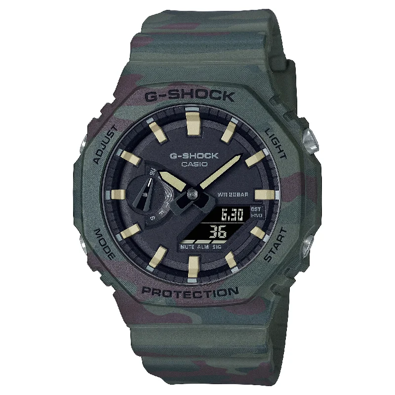 Casio G-Shock GAE-2100 Lineup Carbon Core Guard Structure Green Camouflage Resin Band Watch GAE2100WE-3A GAE-2100WE-3A