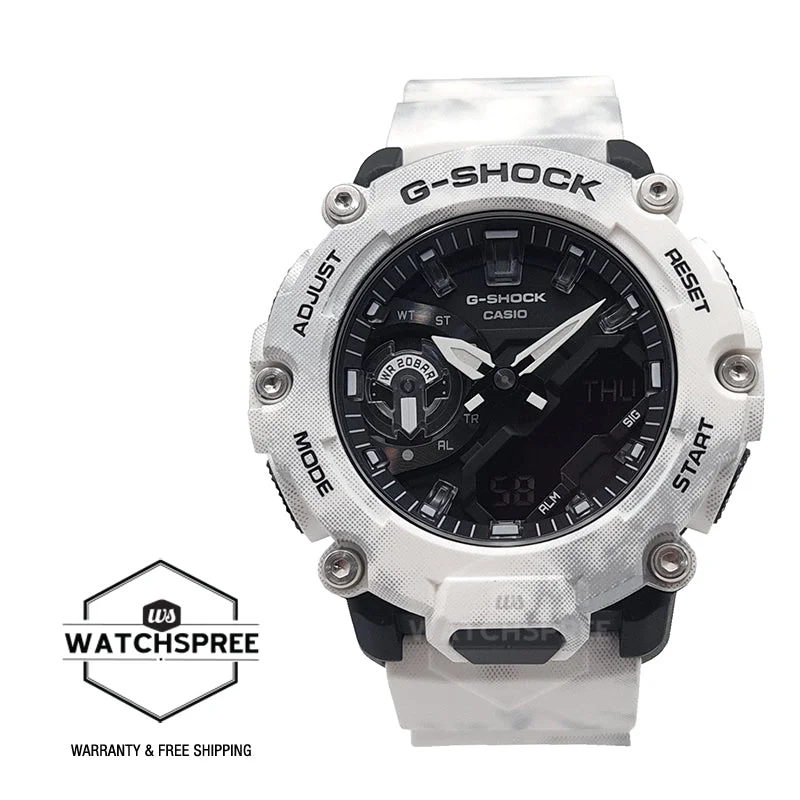 Casio G-Shock Special Colour Model Carbon Core Guard Structure Frozen Forest White Camouflage Resin Band Watch GA2200GC-7A GA-2200GC-7A