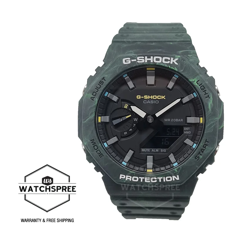 Casio G-Shock Special Colour Model Carbon Core Guard Structure Mystic Forest Mixed-Colour Green Resin Band Watch GA2100FR-3A GA-2100FR-3A