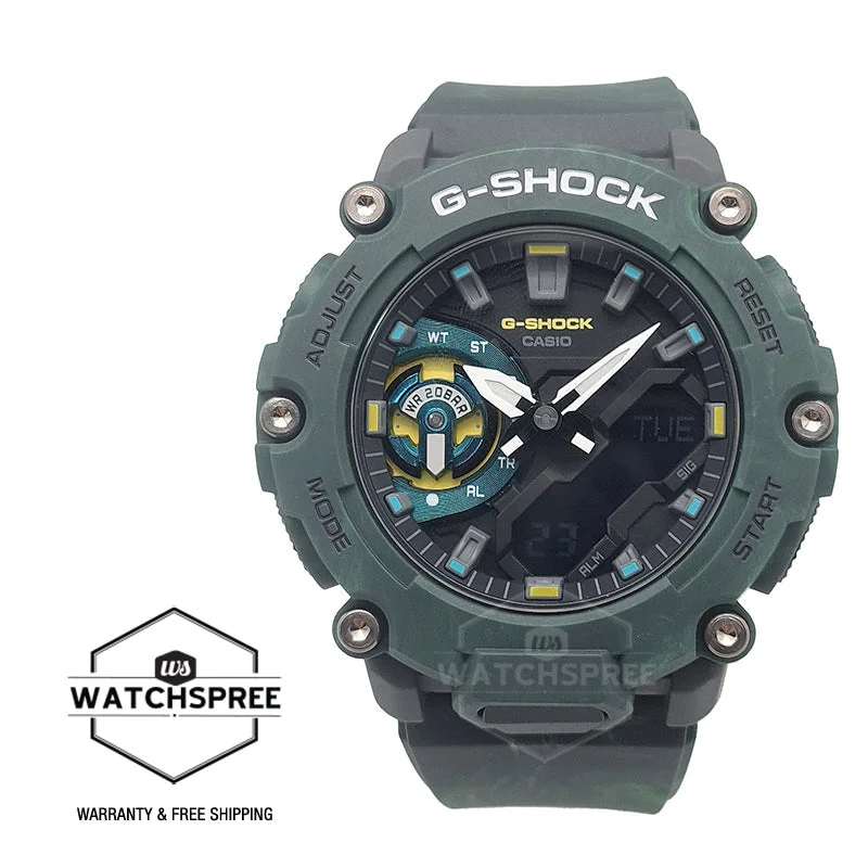 Casio G-Shock Special Colour Model Carbon Core Guard Structure Mystic Forest Mixed-Colour Green Resin Band Watch GA2200MFR-3A GA-2200MFR-3A