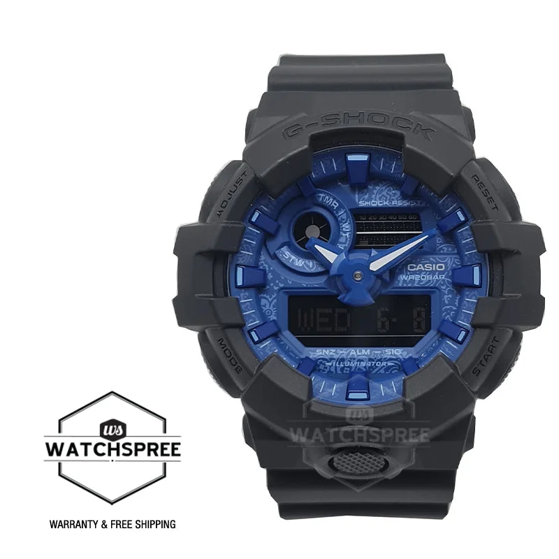 Casio G-Shock Special Colour Model GA-700 Lineup Paisley Blue Series Blue Resin Band Watch GA700BP-1A GA-700BP-1A