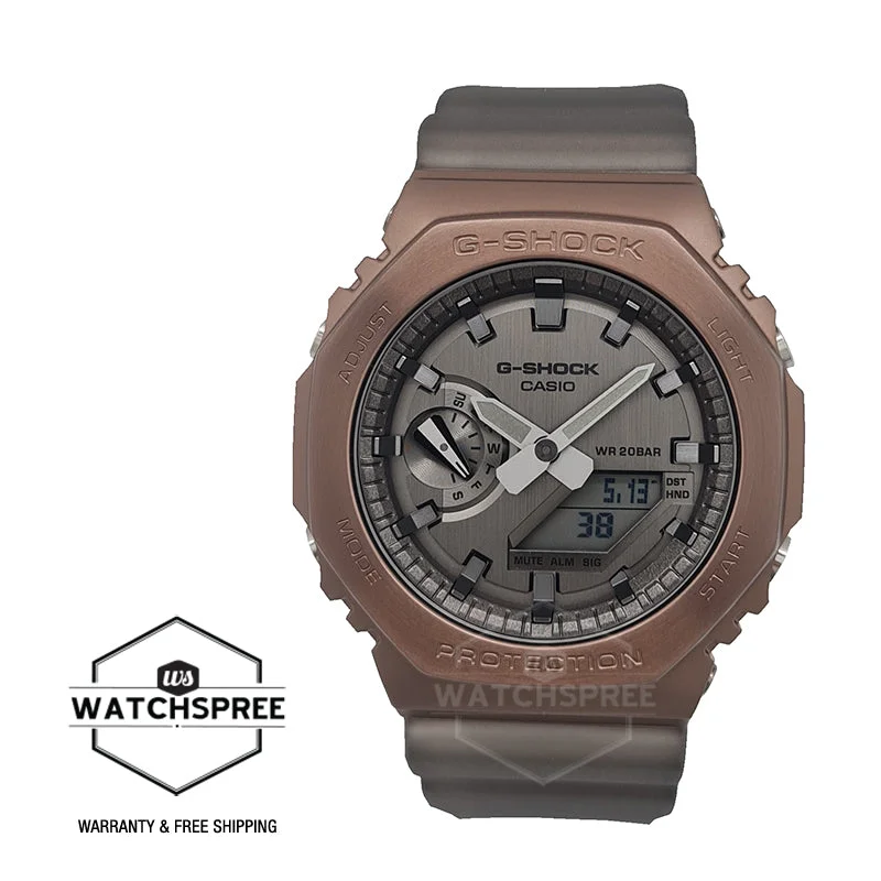 Casio G-Shock Special Colour Model Metal-Clad Octagonal Midnight Fog Series Brown Translucent Resin Band Watch GM2100MF-5A GM-2100MF-5A