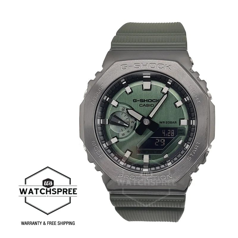 Casio G-Shock Standard-Bearer Metal-Clad Octagonal Green Resin Band Watch GM2100B-3A GM-2100B-3A