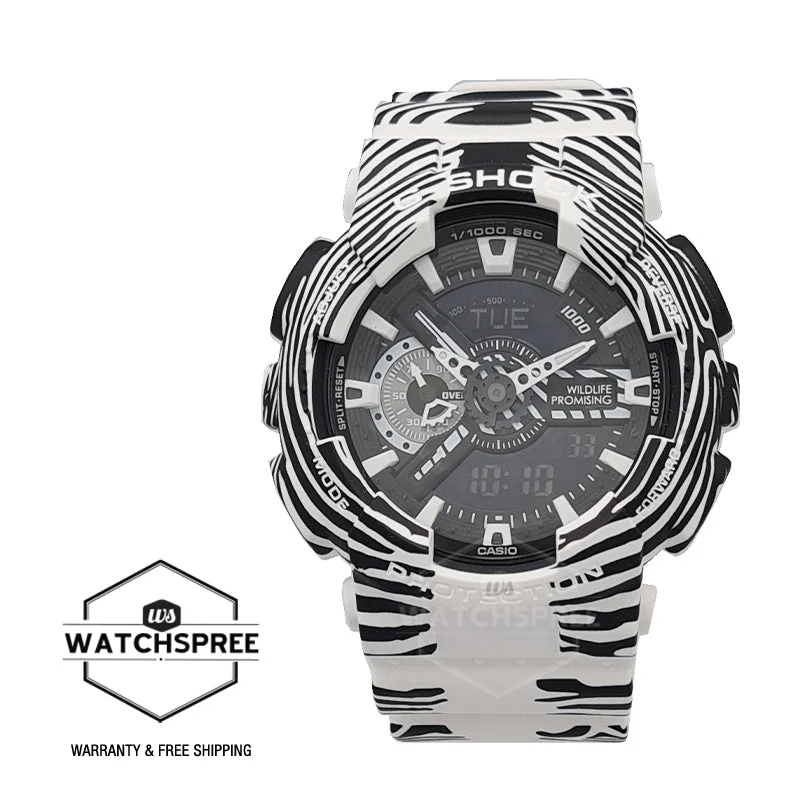 Casio G-Shock Wildlife Promising Collaboration Limited Models Black and White Stripes Resin Band Watch GA110WLP-7A GA-110WLP-7A