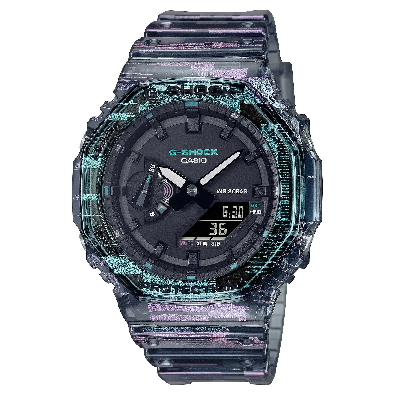 Casio G-Shock Carbon Core Guard Structure Naughty Noise Series Digital Glitch Translucent Resin Band Watch GA2100NN-1A GA-2100NN-1A