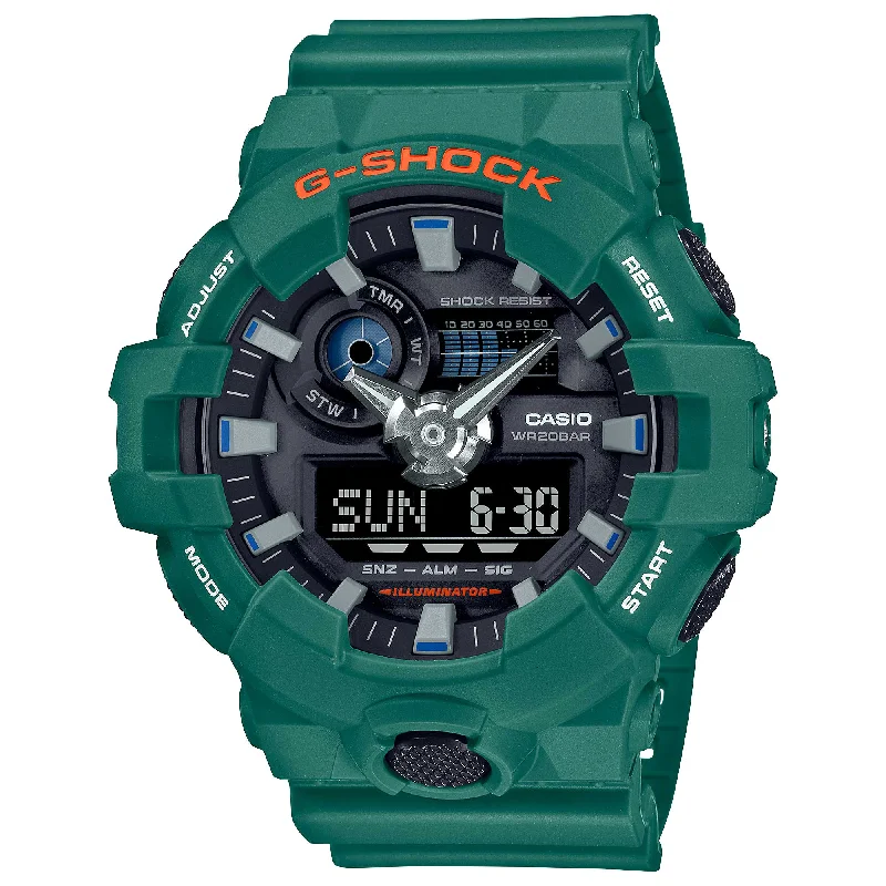 Casio G-Shock GA-700 Lineup Popular Spirited Colours Green Resin Band Watch GA700SC-3A GA-700SC-3A