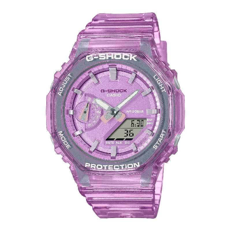 Casio G-Shock for Ladies' Metallic Translucent Design Series Carbon Core Guard Structure Pink Translucent Resin Band Watch GMAS2100SK-4A GMA-S2100SK-4A