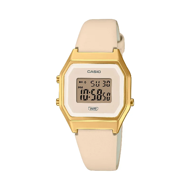 Casio Ladies' Digital Beige Leather Strap Watch LA680WEGL-4D LA680WEGL-4