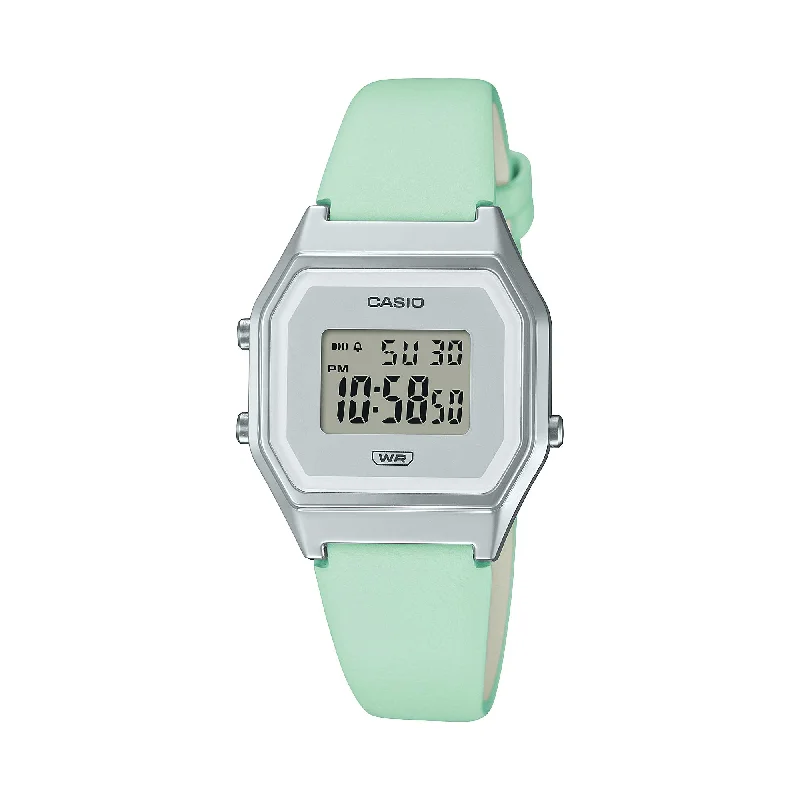 Casio Ladies' Digital Mint Green Leather Strap Watch LA680WEL-3D LA680WEL-3