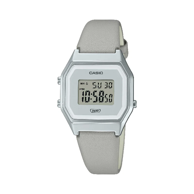 Casio Ladies' Digital Grey Leather Strap Watch LA680WEL-8D LA680WEL-8