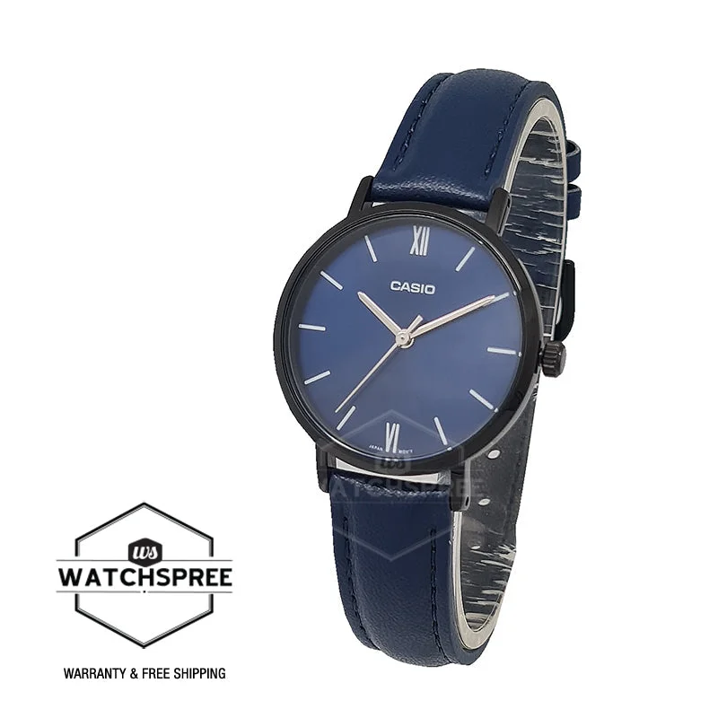 Casio Ladies' Analog Navy Blue Leather Strap Watch LTPVT02BL-2A LTP-VT02BL-2A