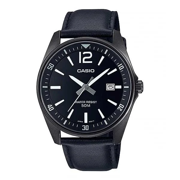 Casio Men's Analog Black Leather Strap Watch MTPE170BL-1B MTP-E170BL-1B