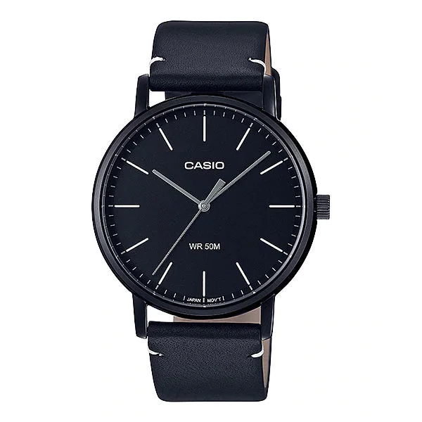 Casio Men's Analog Black Leather Strap Watch MTPE171BL-1E MTP-E171BL-1E