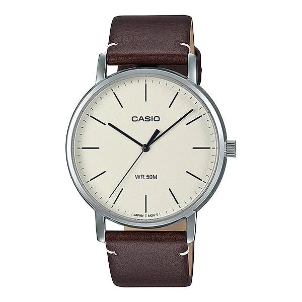 Casio Men's Analog Brown Leather Strap Watch MTPE171L-5E MTP-E171L-5E