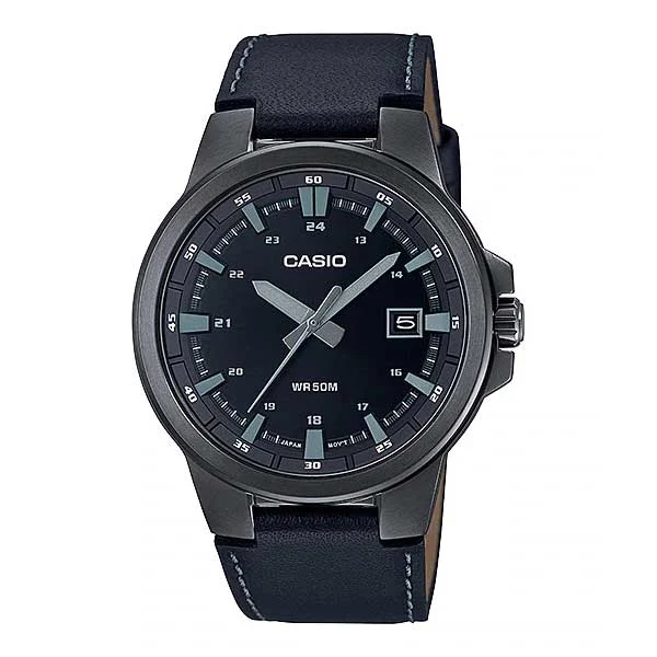 Casio Men's Analog Black Leather Strap Watch MTPE173BL-1A MTP-E173BL-1A