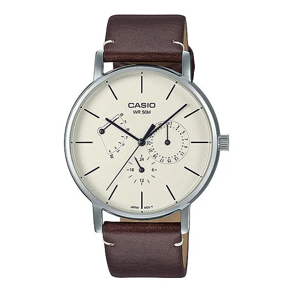 Casio Men's Analog Brown Leather Strap Watch MTPE320L-5E MTP-E320L-5E