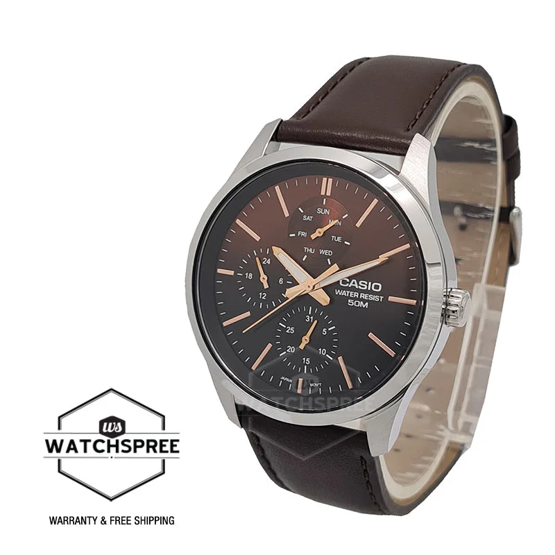 Casio Men's Analog Multi Hands Brown Leather Strap Watch MTPE330L-5A MTP-E330L-5A