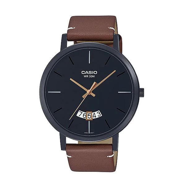 Casio Men's Analog Brown Leather Strap Watch MTPB100BL-1E MTP-B100BL-1E