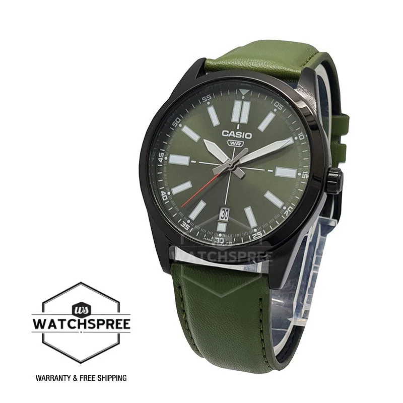 Casio Men's Standard Analog Green Leather Strap Watch MTPVD02BL-3E MTP-VD02BL-3E