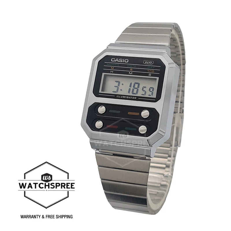 Casio Vintage Style Digital Stainless Steel Band Watch A100WE-1A