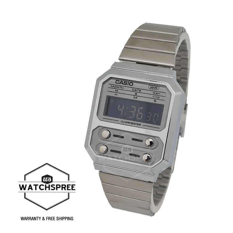 Casio Vintage Style Digital Stainless Steel Band Watch A100WE-7B