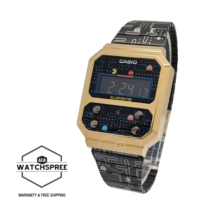 Casio Vintage x PAC-MAN Collaboration Model Black Stainless Steel Band Watch A100WEPC-1B