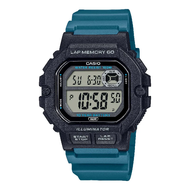 Casio Digital Dual Time Blue Green Resin Band Watch WS1400H-3A WS-1400H-3A