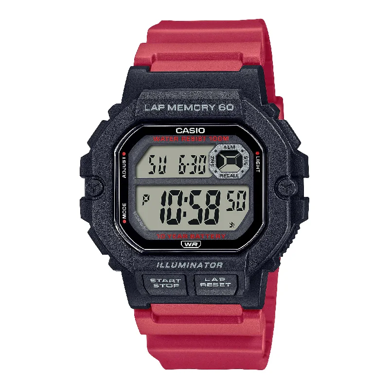 Casio Digital Dual Time Red Resin Band Watch WS1400H-4A WS-1400H-4A