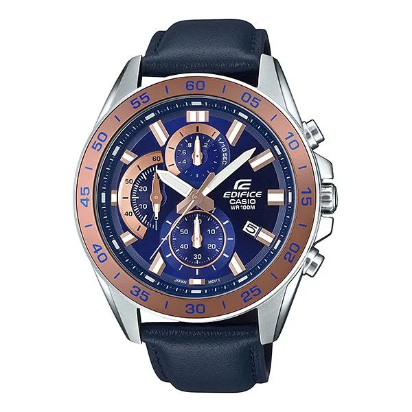 Casio Edifice Standard Chronograph Dark Blue Leather Strap Watch EFV550L-2A EFV-550L-2A