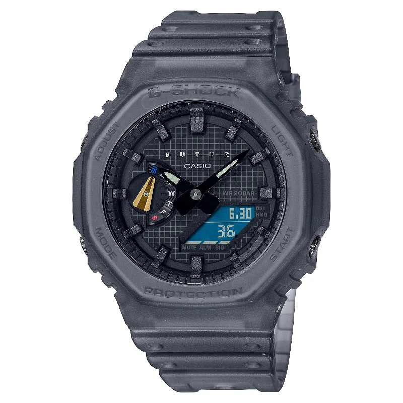 Casio G-Shock GA-2100 Lineup FUTUR Collaboration Model Carbon Core Guard Structure Matte Grey Translucent Resin Band Watch GA2100FT-8A GA-2100FT-8A