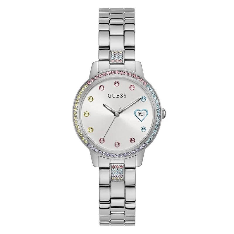 Guess Three Of Hearts White Dial Analog Watch