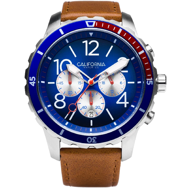 Mavericks Chrono Leather Brown Navy Red